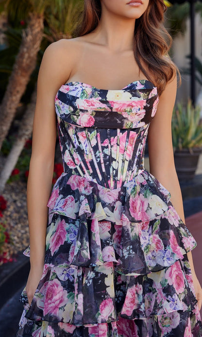 Blush Print Isabelle Ruffled Print Prom Dress