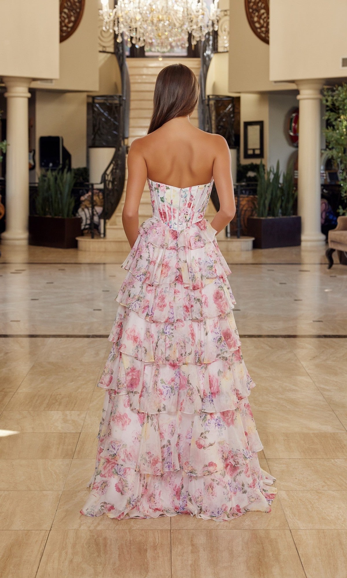 Blush Print Isabelle Ruffled Print Prom Dress