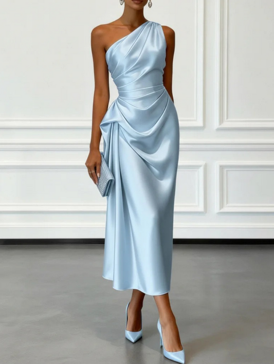 Blue Celestine Draped Corsét Midi Dress