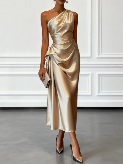Khaki Celestine Draped Corsét Midi Dress