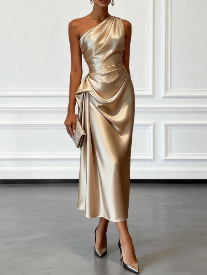 Blue Celestine Draped Corsét Midi Dress