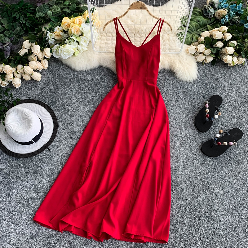 red Eloise Linen Backless Dress
