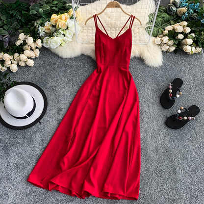 red Eloise Linen Backless Dress