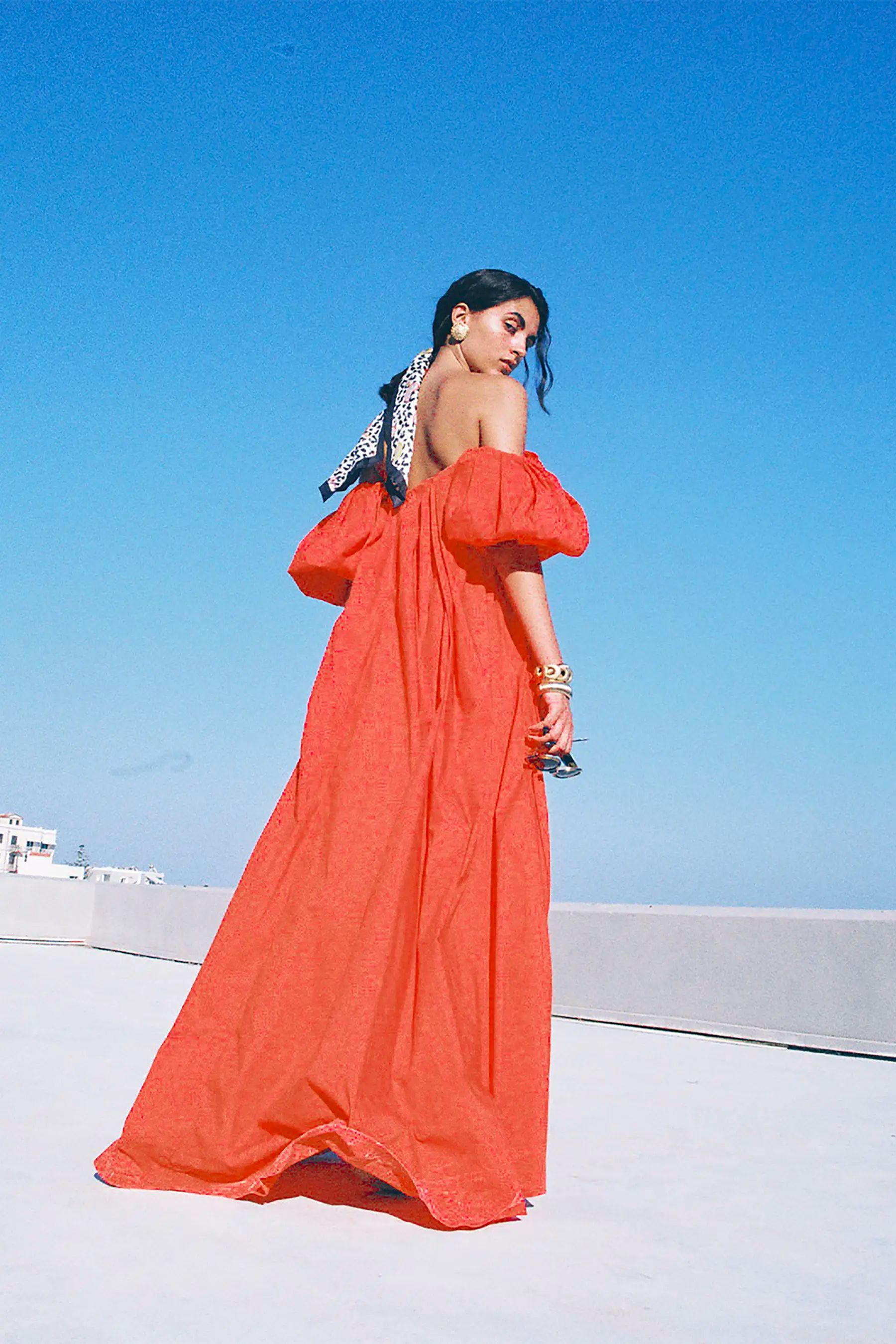 MADDER RED Palmer Off-Shoulder Maxi Dress
