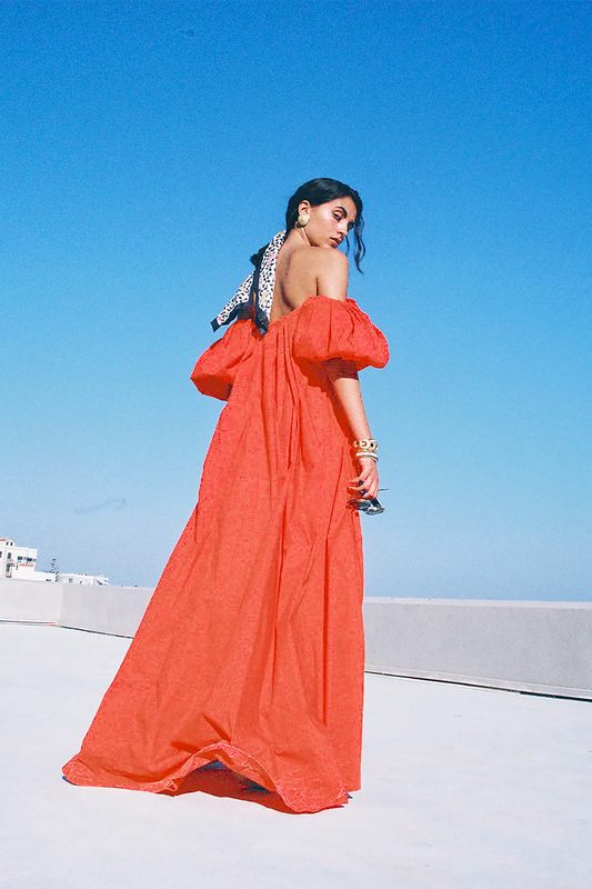 MADDER RED Palmer Off-Shoulder Maxi Dress