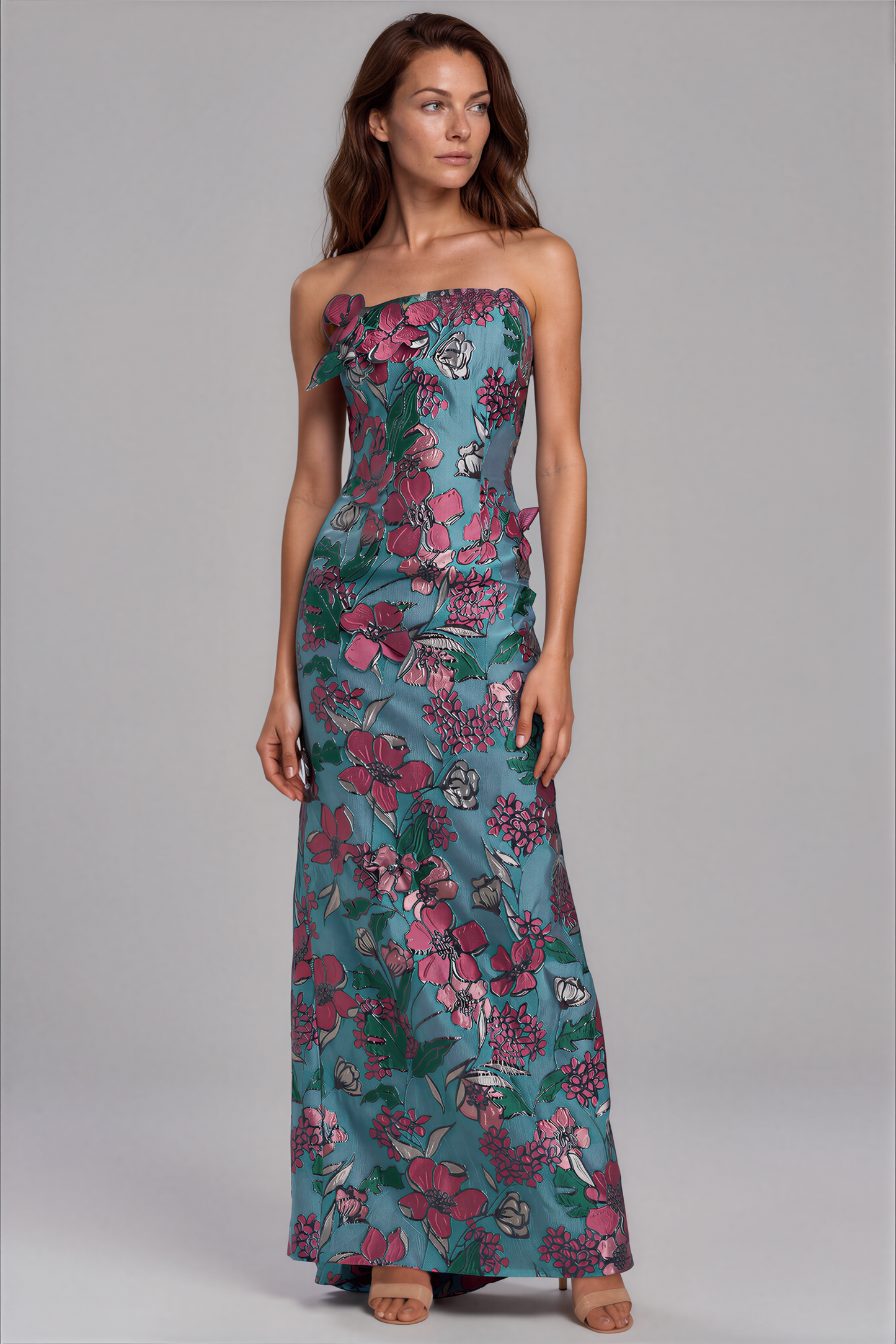 Multi Margot Floral Brocade Fit and Flare Gown
