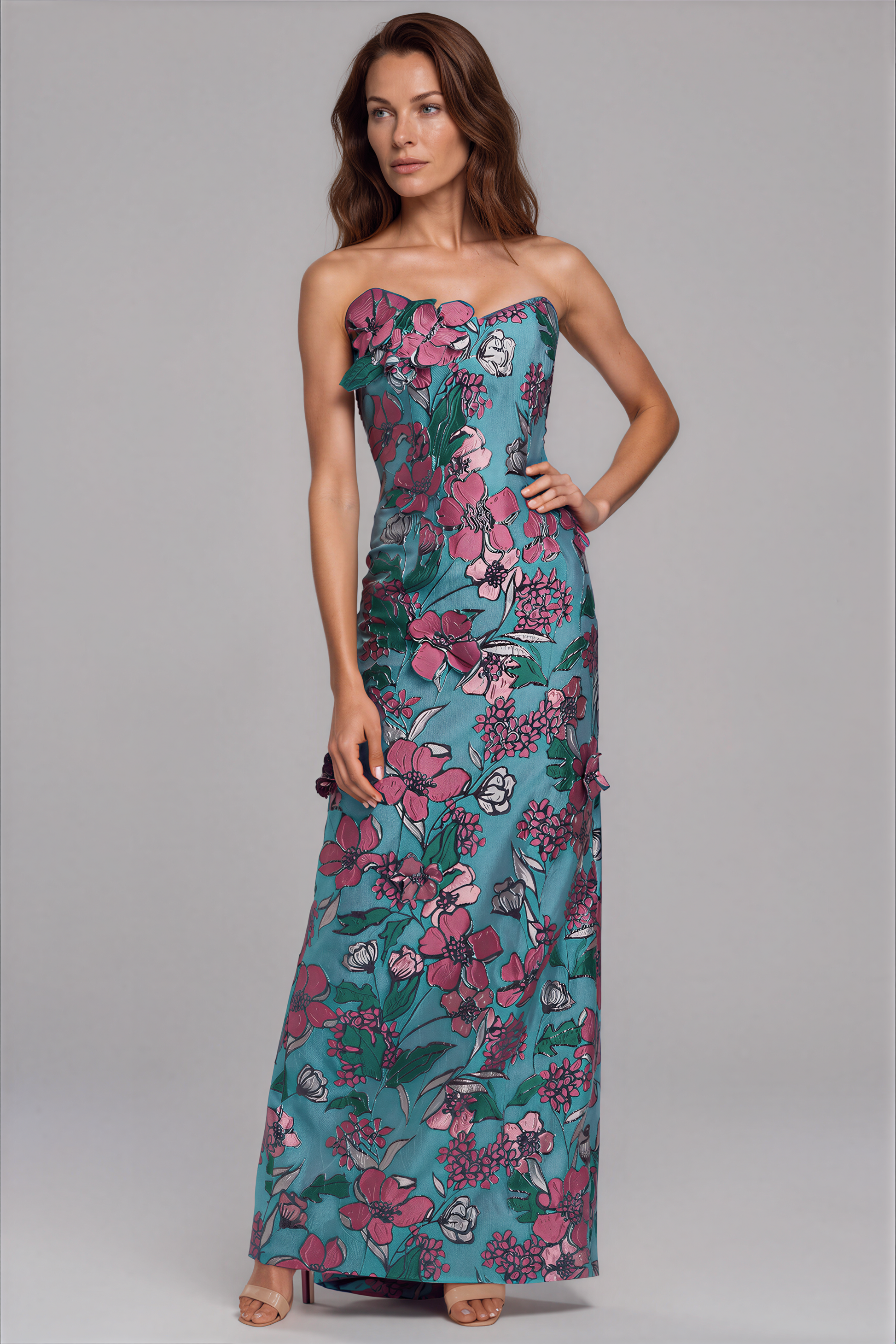 Multi Margot Floral Brocade Fit and Flare Gown