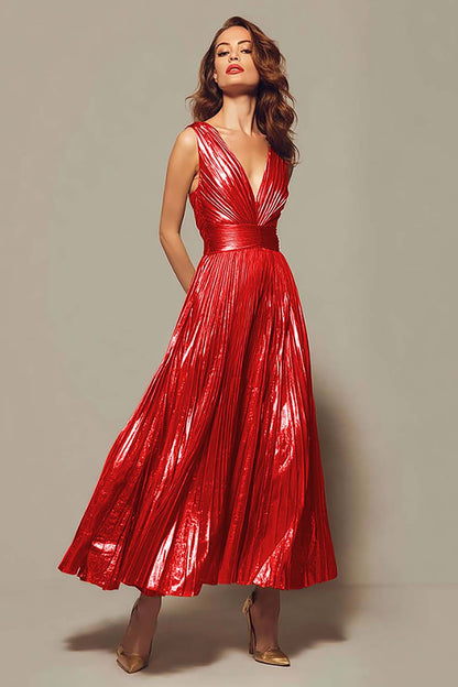 Royal Blue Aurelia Metallic Pleated Formal Gown