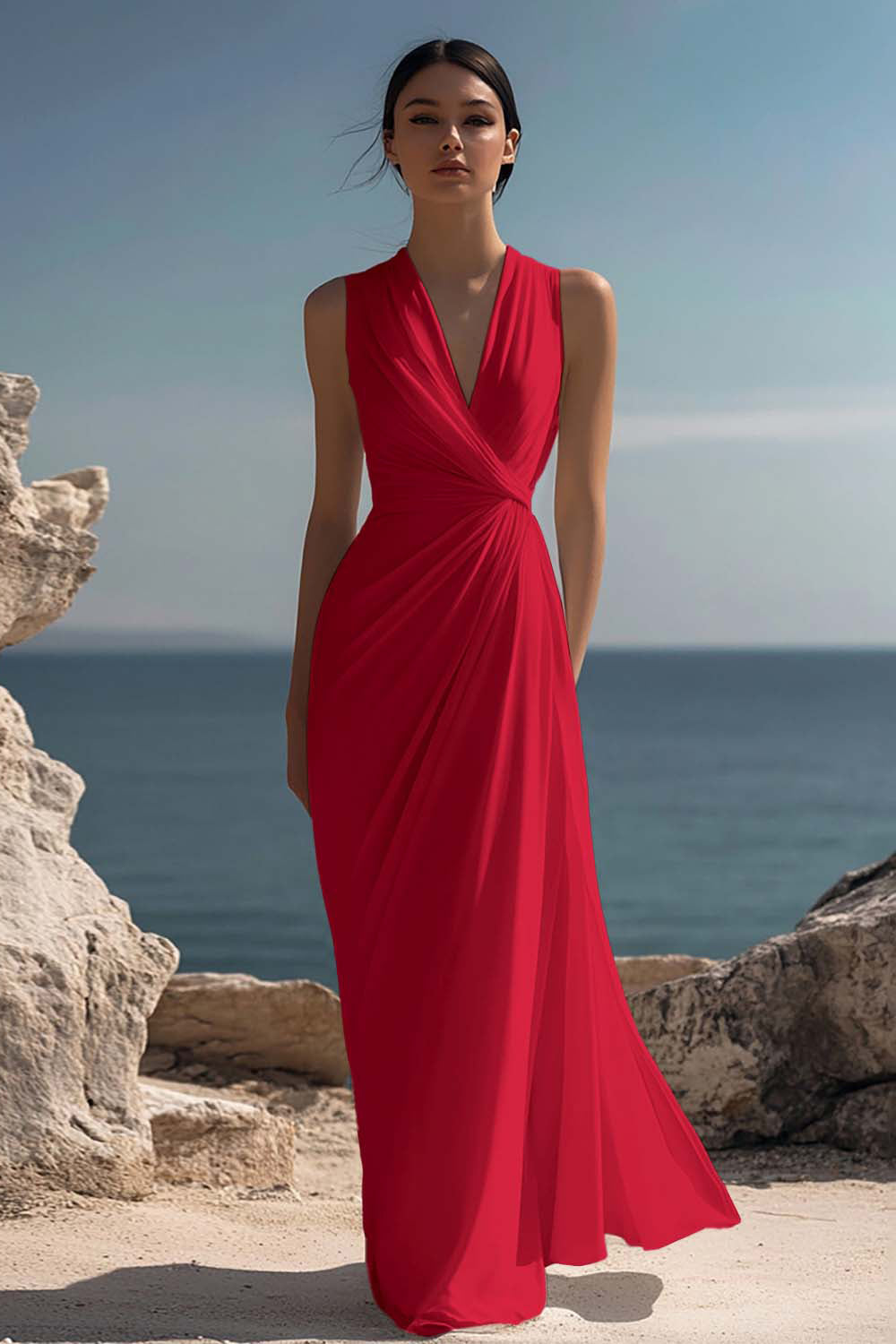Dusty Blue Arabella Chiffon V-Neck Dress