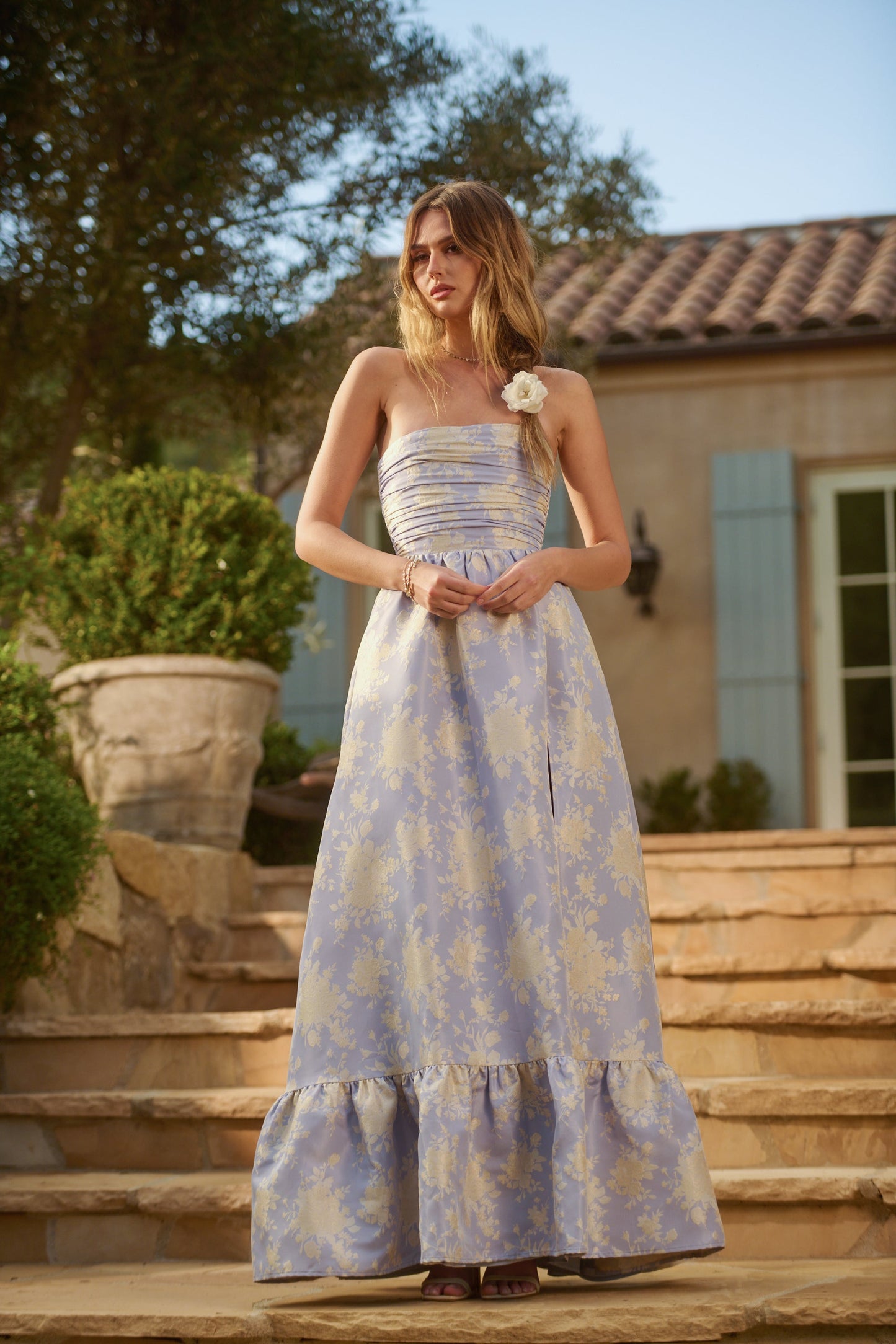 Bonnet Blue Windsor Regina Brocade Midi Dress