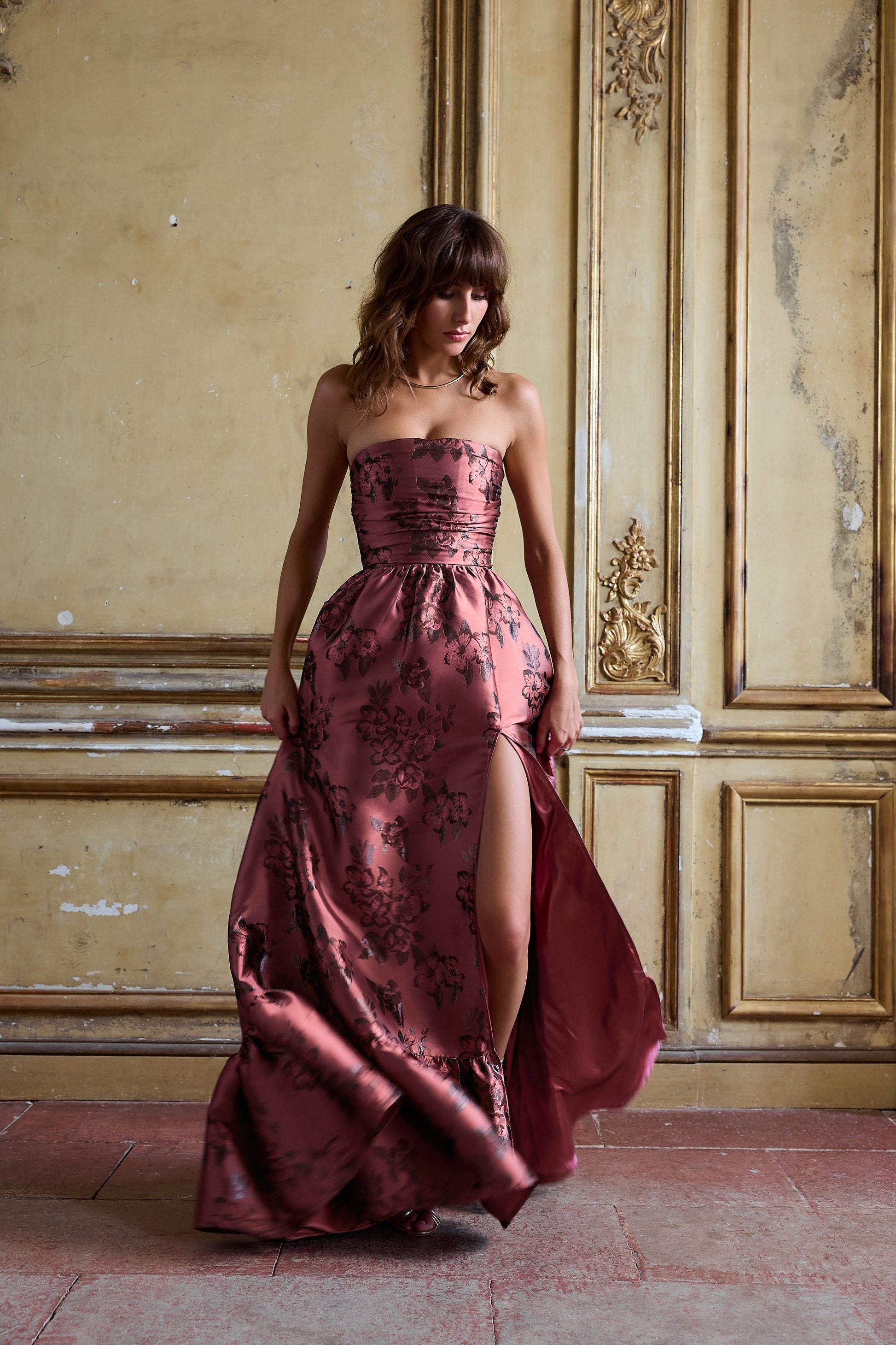 Deco Rose Baroque Floral Regina Brocade Midi Dress