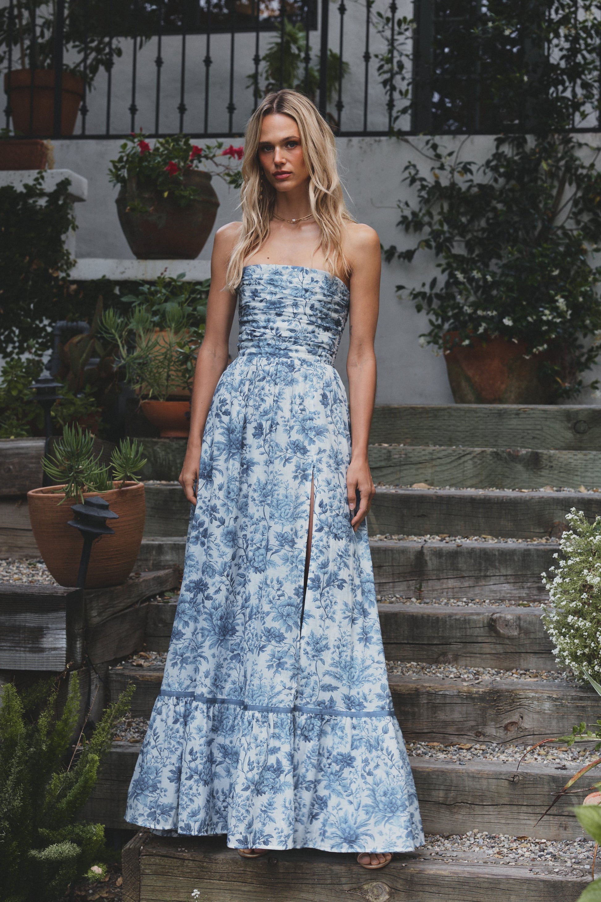 Large Blue Toile Regina Brocade Midi Dress