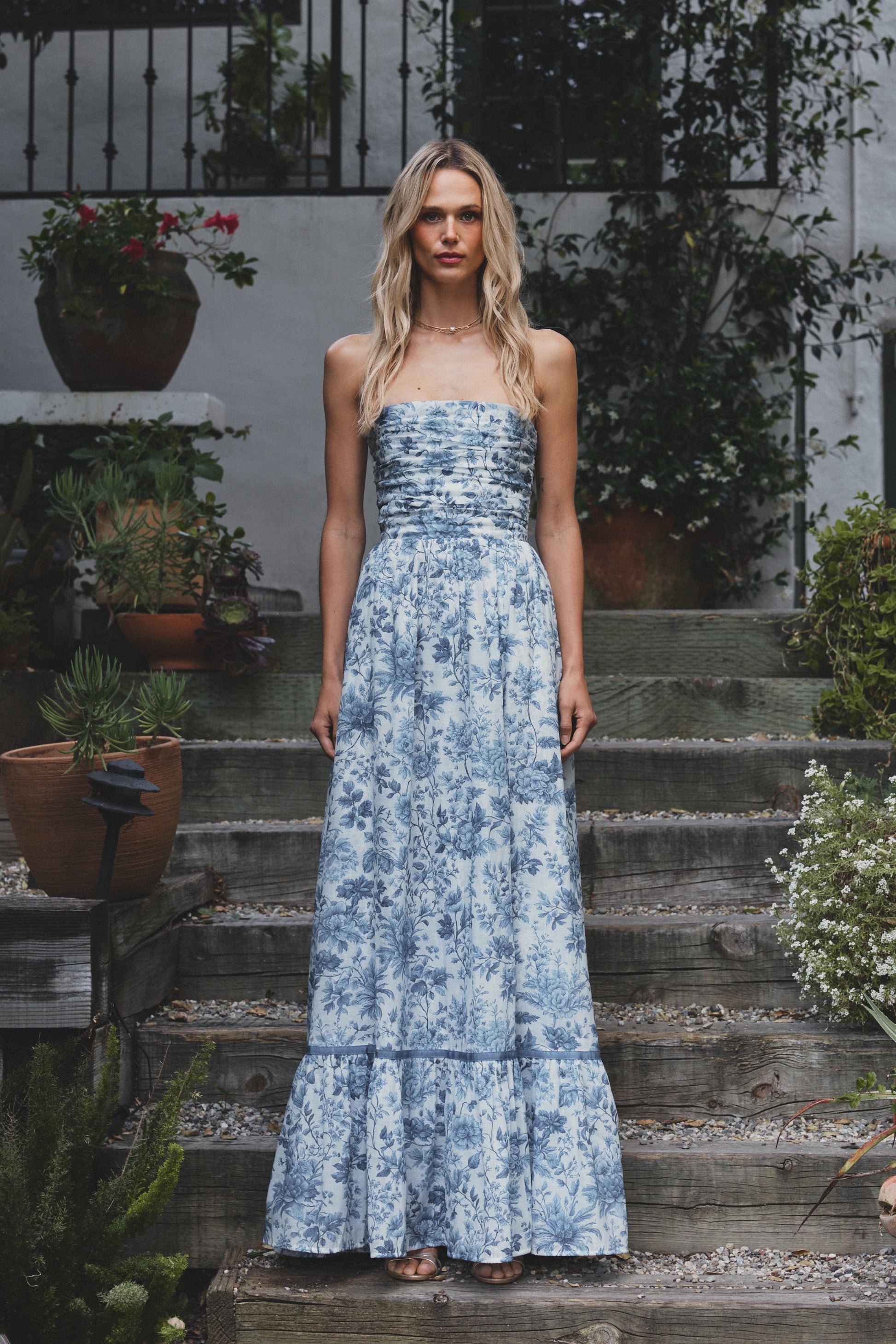 Large Blue Toile Regina Brocade Midi Dress