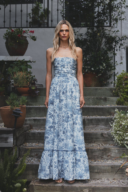 Large Blue Toile Regina Brocade Midi Dress