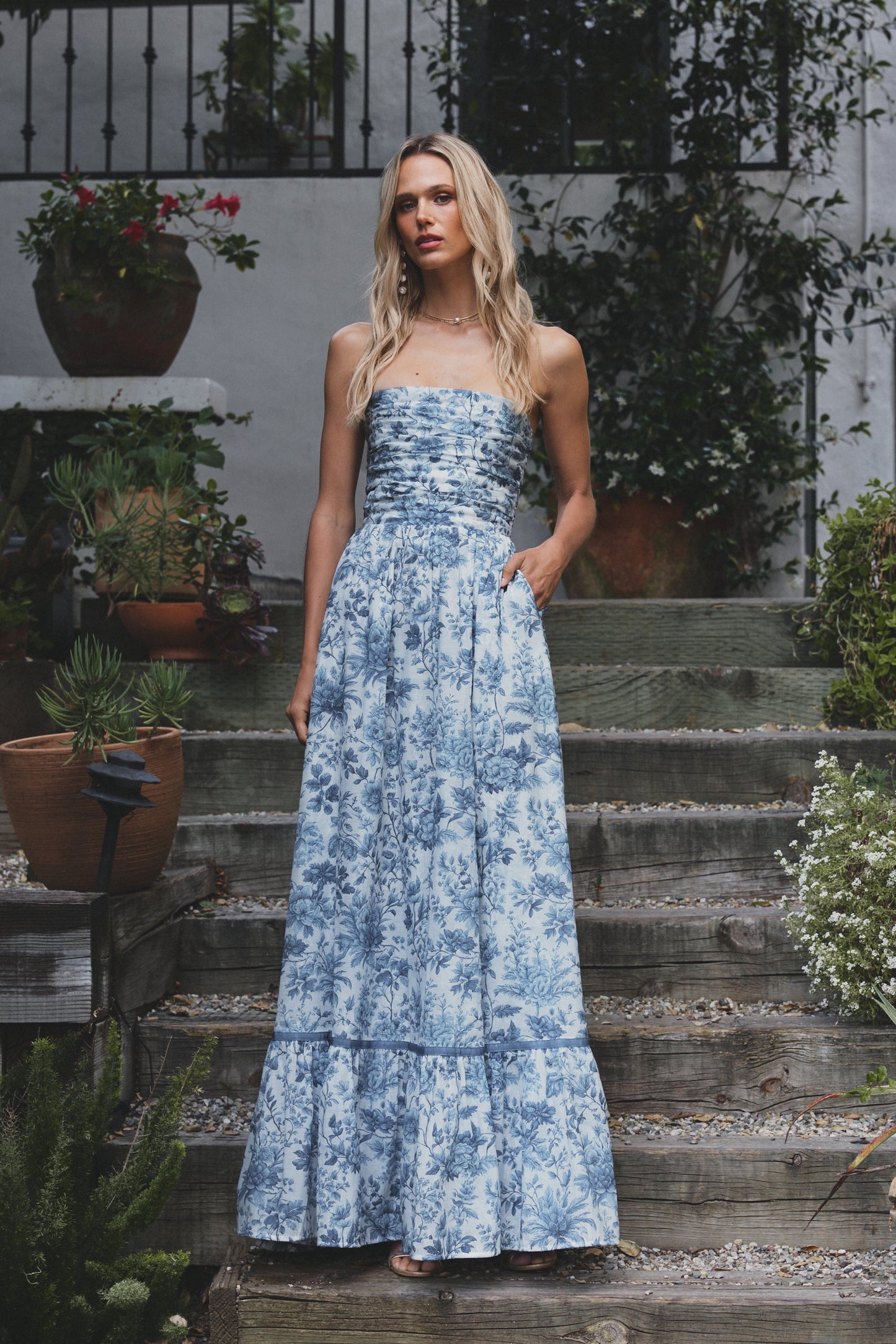 Large Blue Toile Regina Brocade Midi Dress