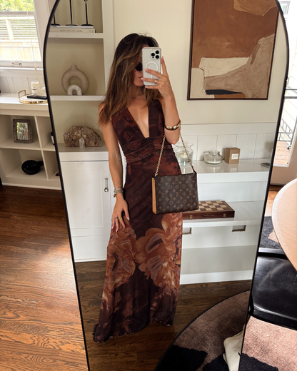 Rosalia Mesh Maxi Dress in Mocha