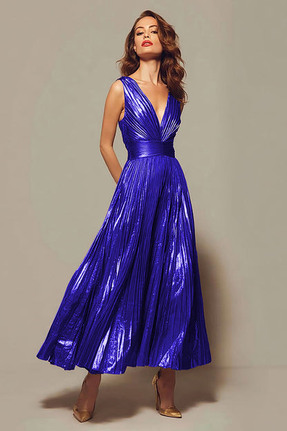 Gold Aurelia Metallic Pleated Formal Gown