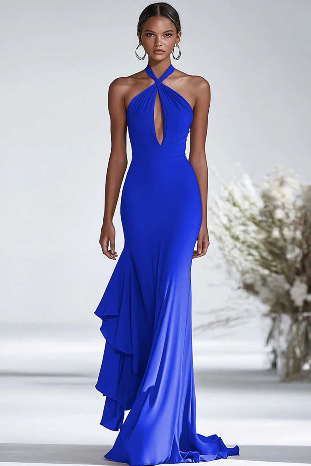 Dark Green Valentina Halter Chiffon Gala Dress