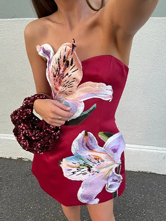 02 Red Arabella Floral Backless Cocktail Dress