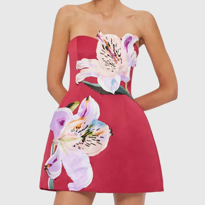 02 Red Arabella Floral Backless Cocktail Dress