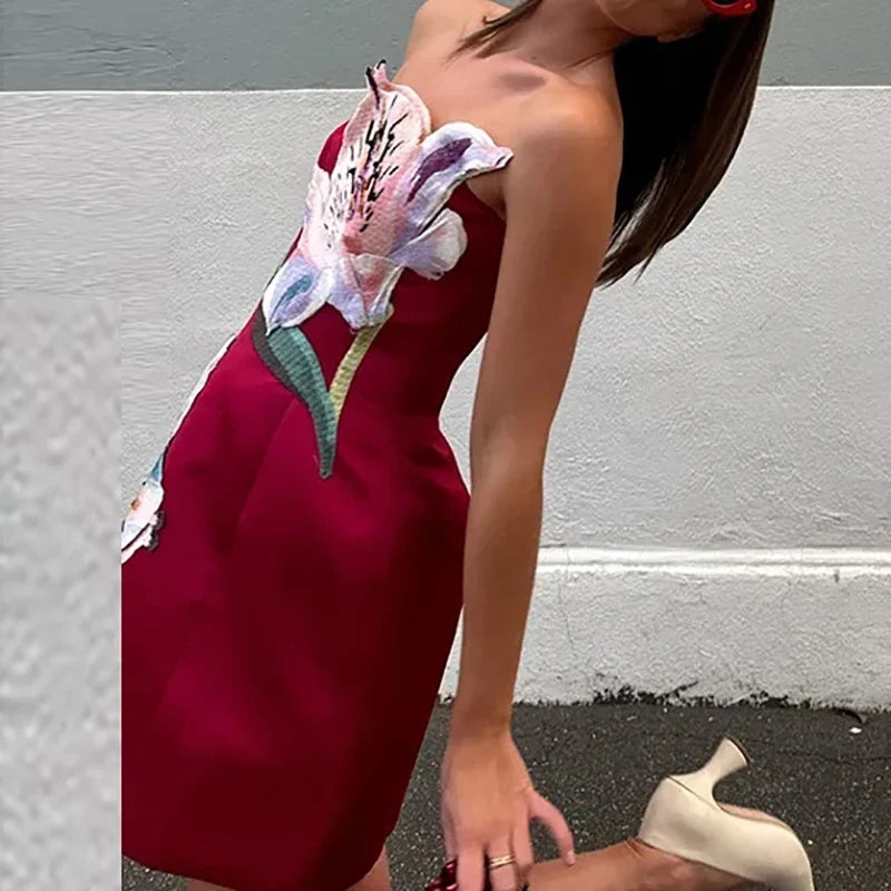 02 Red Arabella Floral Backless Cocktail Dress