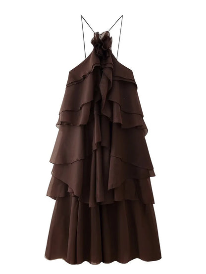 Blue Arabella Ruffle Maxi Dress