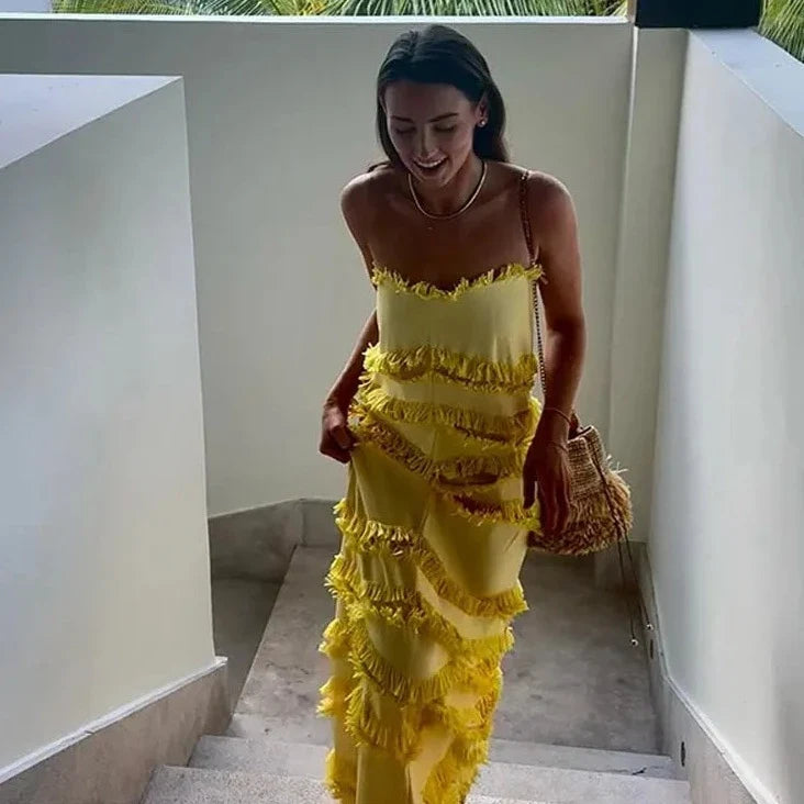 Yellow Amanda Silk Charmeuse Dress in Sunlit Yellow