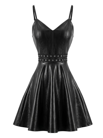 Sale] Black 1950s Faux Leather Waist Sleeveless Dress Margot Mesh Ruffle Maxi Dress