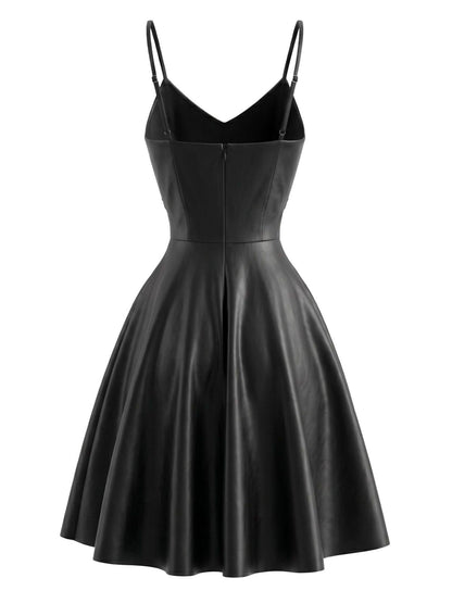 Sale] Black 1950s Faux Leather Waist Sleeveless Dress Margot Mesh Ruffle Maxi Dress