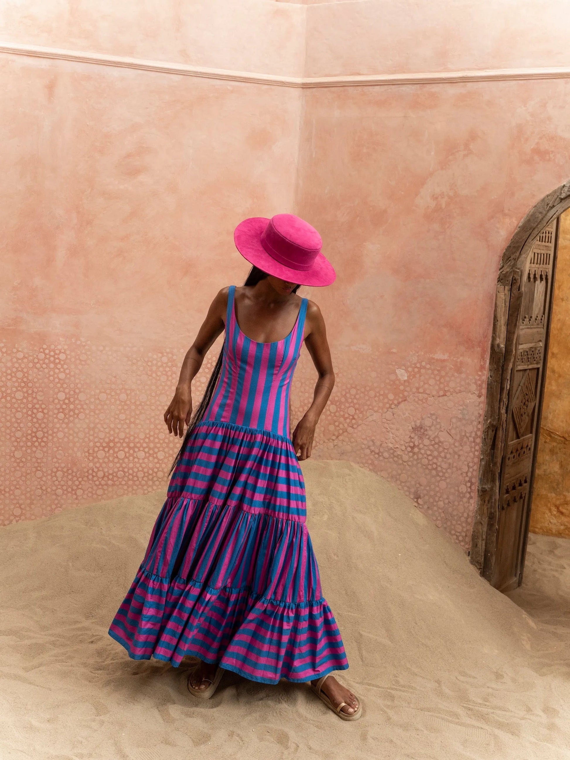 CORAL STRIPE Selena Striped Maxi Dress