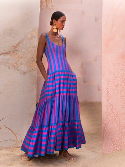 CORAL STRIPE Selena Striped Maxi Dress