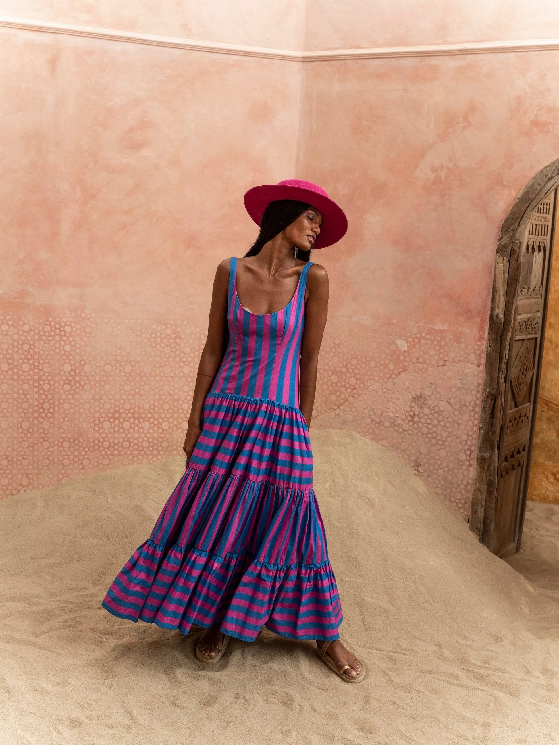 CORAL STRIPE Selena Striped Maxi Dress