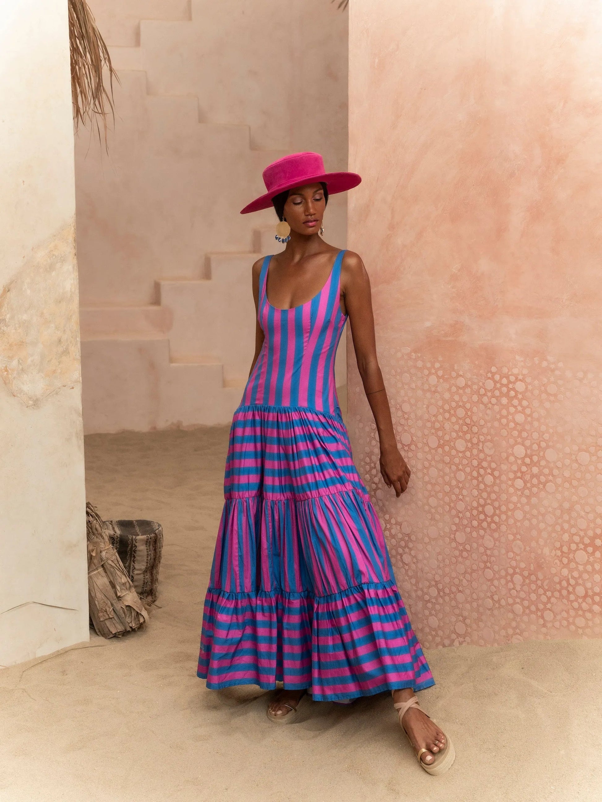 CORAL STRIPE Selena Striped Maxi Dress