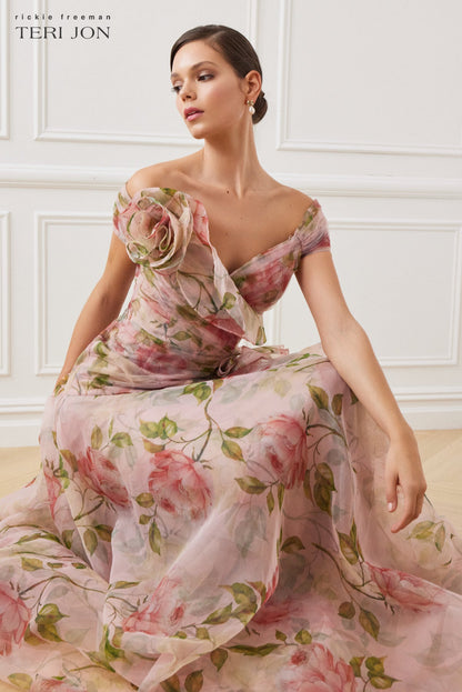 Blush Multi Celestine Off-Shoulder Organza Gown