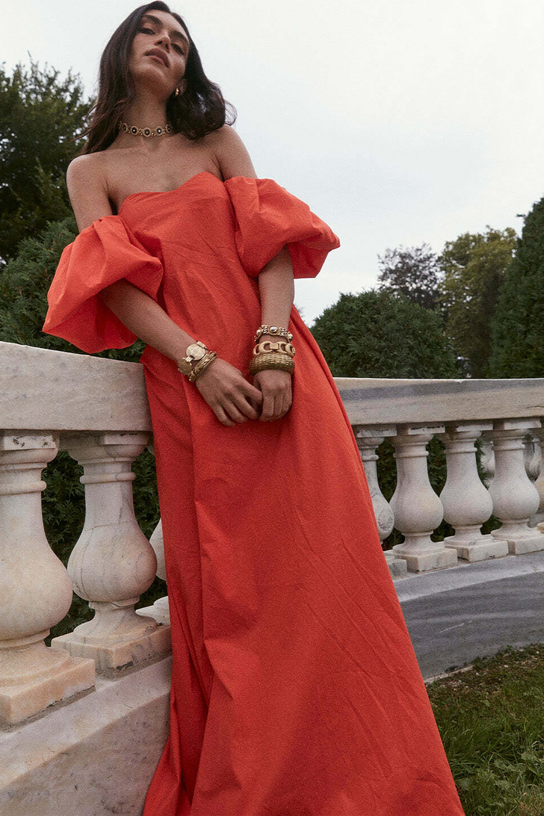 MADDER RED Palmer Off-Shoulder Maxi Dress