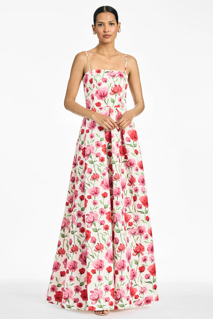 WATERCOLOR POPPIES Beau Sapphire Rose Gown