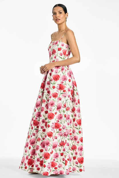 WATERCOLOR POPPIES Beau Sapphire Rose Gown