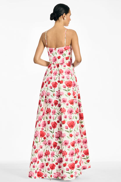 WATERCOLOR POPPIES Beau Sapphire Rose Gown