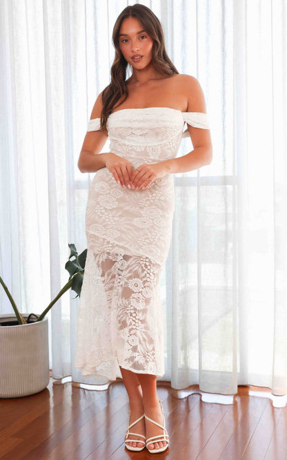 White Soriella Lace High-Low Maxi Dress in Wine