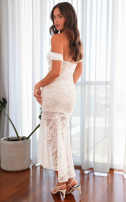 White Soriella Lace High-Low Maxi Dress in Wine