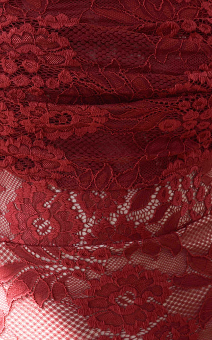 Wine Soriella Lace High-Low Maxi Dress in Wine