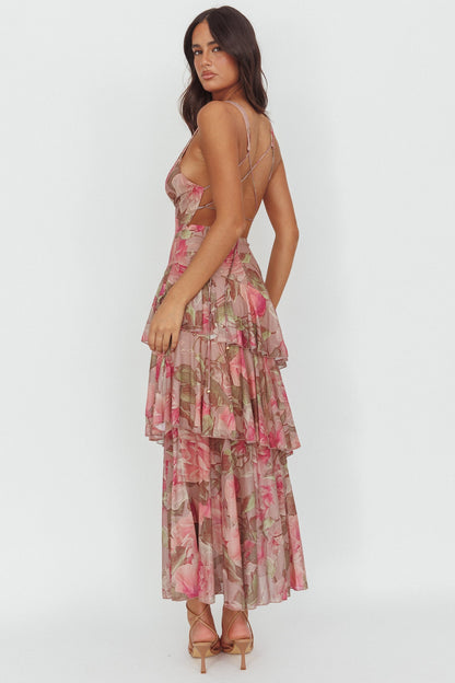 Veda Strappy Back Maxi Dress Roses Blush - XL