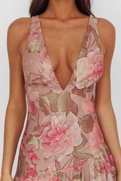Veda Strappy Back Maxi Dress Roses Blush - XL