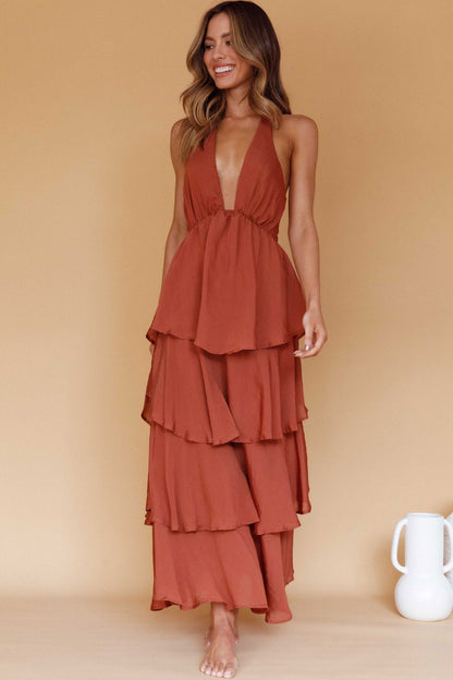 Catalina Tiered Ruffle Maxi Dress in Cocoa