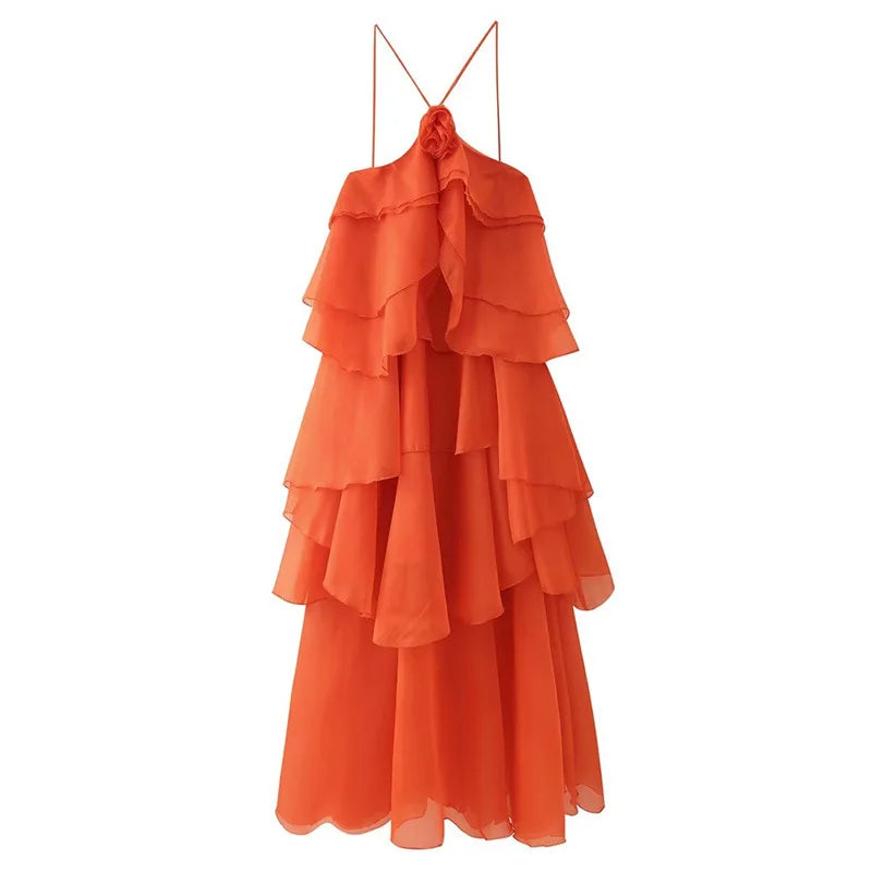 Blue Arabella Ruffle Maxi Dress