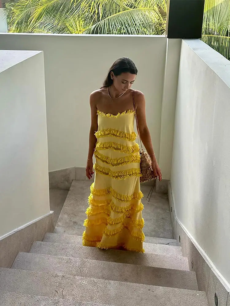 Yellow Amanda Silk Charmeuse Dress in Sunlit Yellow