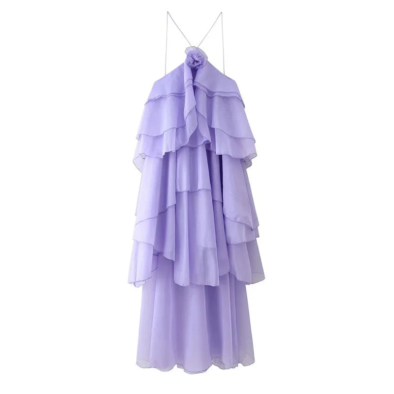 Blue Arabella Ruffle Maxi Dress