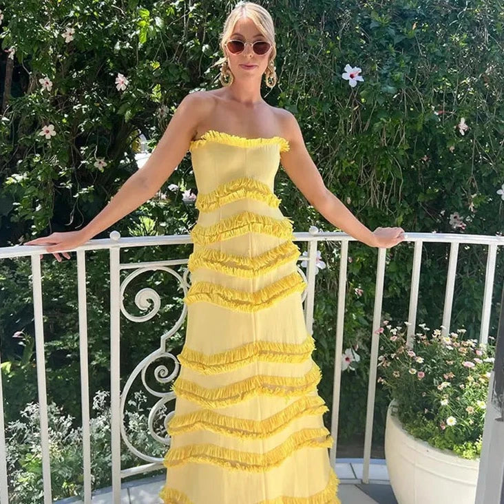 Yellow Amanda Silk Charmeuse Dress in Sunlit Yellow