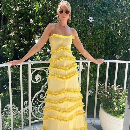 Yellow Amanda Silk Charmeuse Dress in Sunlit Yellow