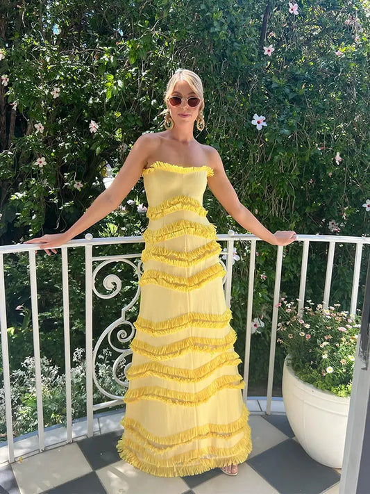 Yellow Amanda Silk Charmeuse Dress in Sunlit Yellow